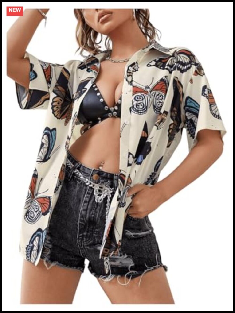 SweatyRocks Short Sleeve Animal Print Button Down Blouse